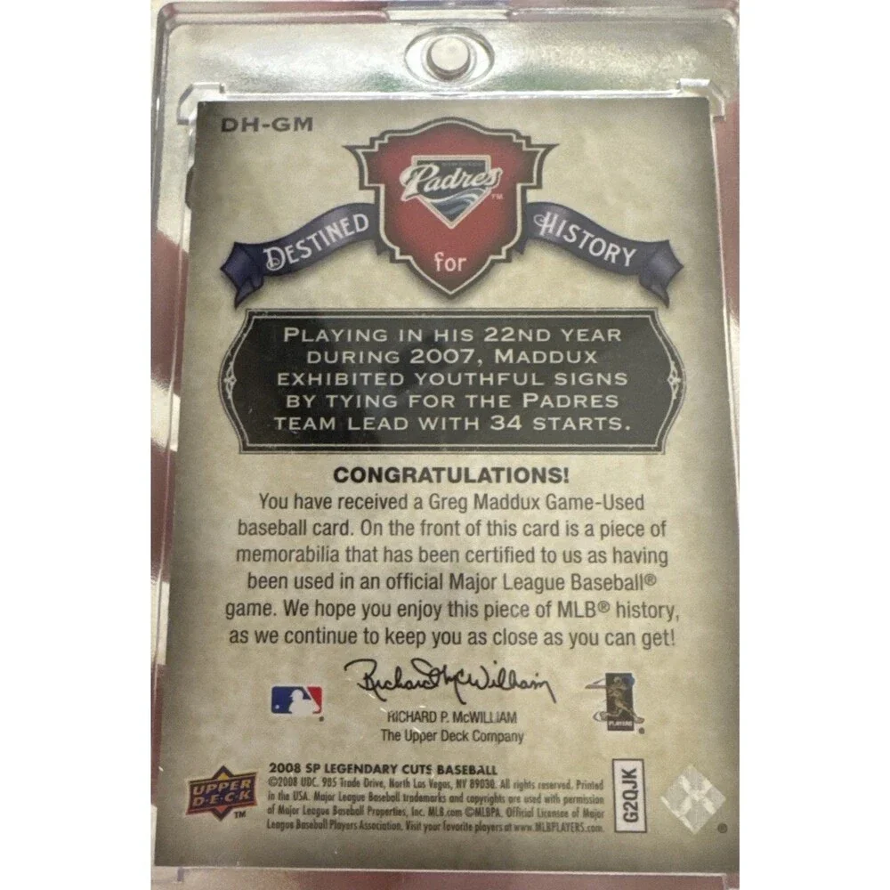 2008 SP Legendary Cut Destined for History Memorabilia #GM Greg Maddux